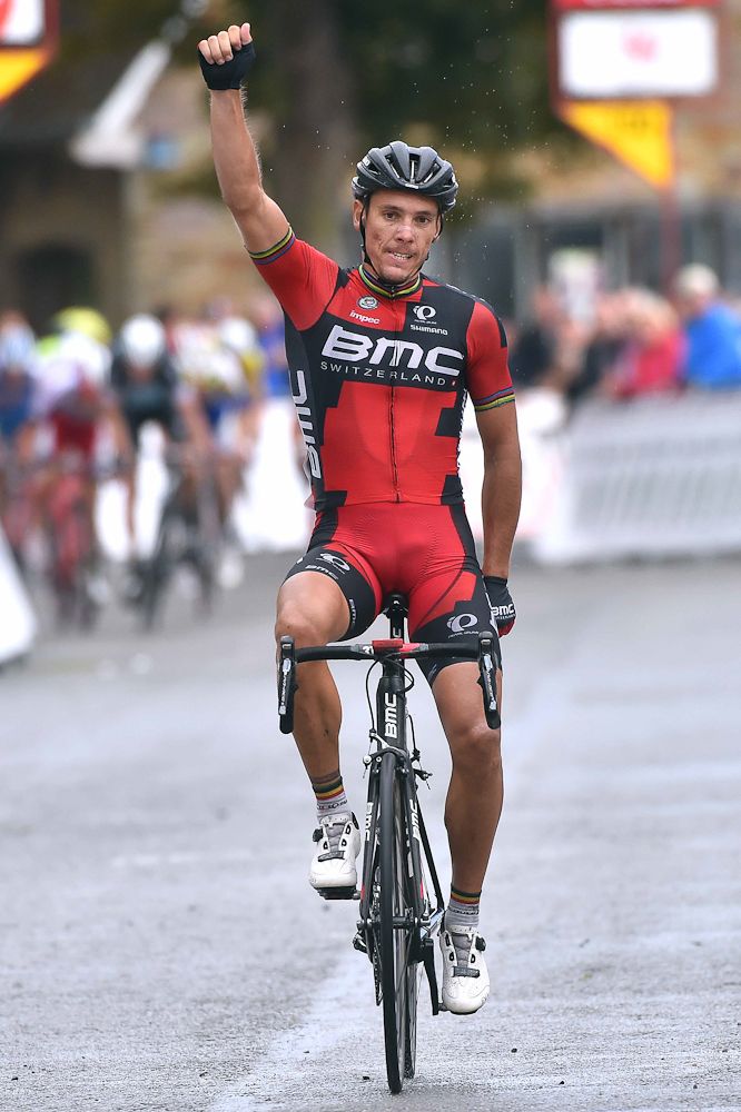 Philippe Gilbert crosses the line to win stage 3 at the Tour de Wallonie