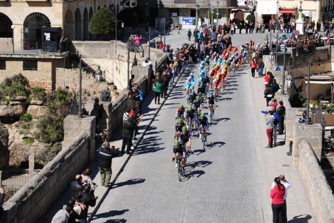 Peloton on the Tajo de Ronda bridge, one of the most beautiful sightseeing places in Andalusia.