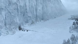 The ice wall in "Game of Thrones" separates the Seven Kingdoms from the wildlings.
