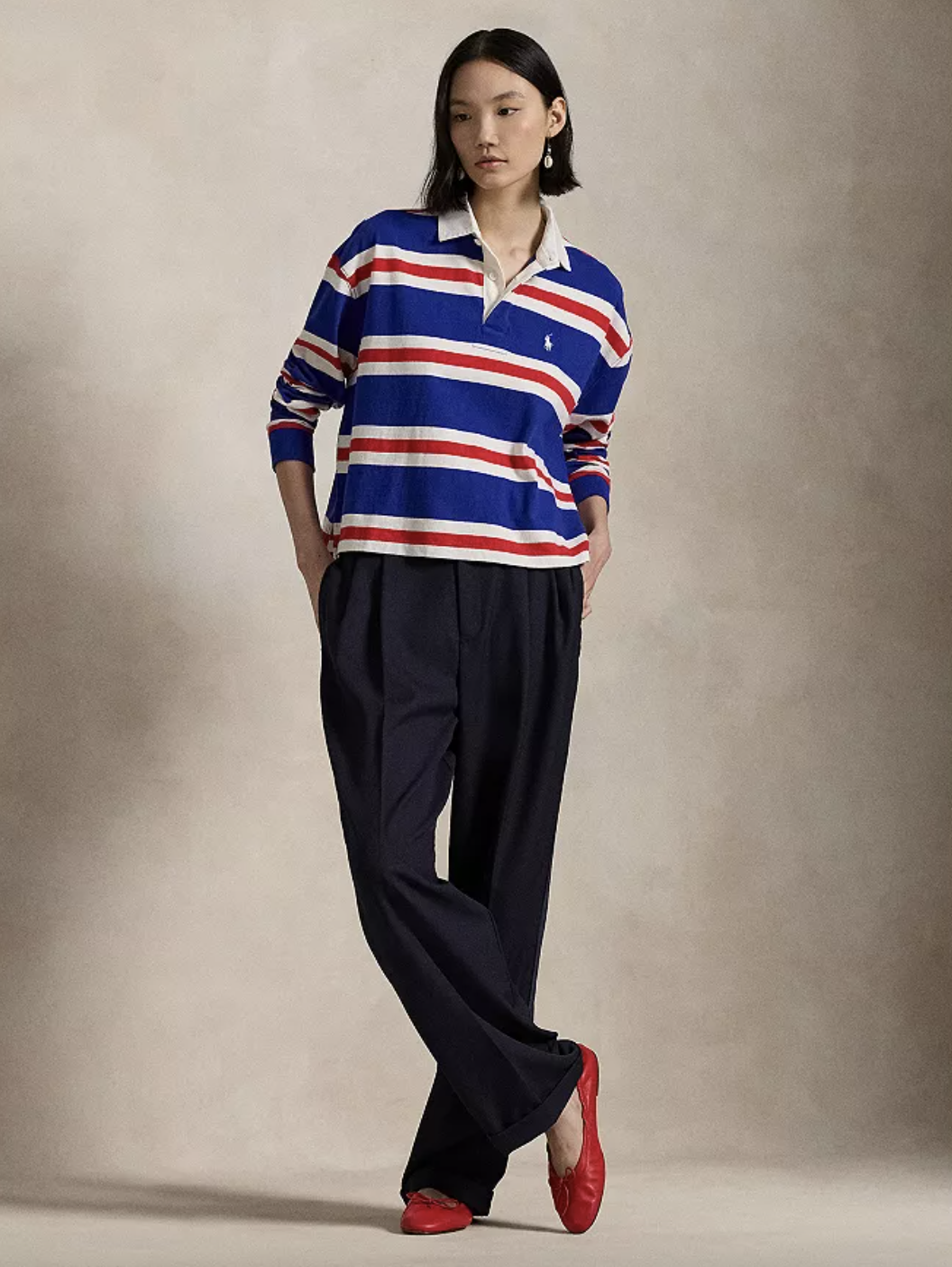 Lauren Ralph Lauren Striped Cropped Jersey Rugby Shirt