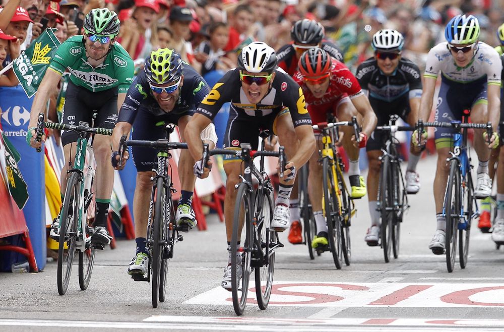 Kristian Sbaragli (MTN-Qhubeka) takes his first pro win Monday during stage 10 of the Vuelta a Espana.