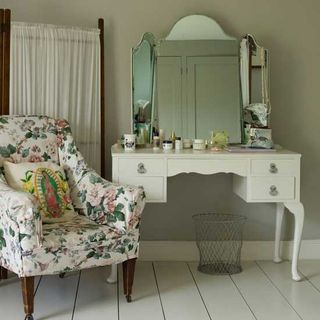 dressing table and wooden floor and armchair