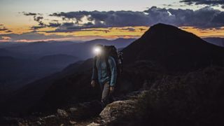 solo backpacking: hiker at night