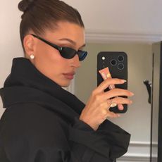 A collage of Hailey Bieber with the new Rhode Birthday Edit