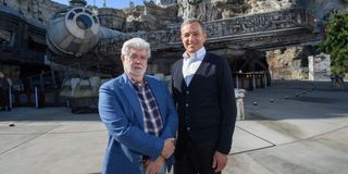 Bob Iger and George Lucas at the opening of Star wars: Galaxy's Edge