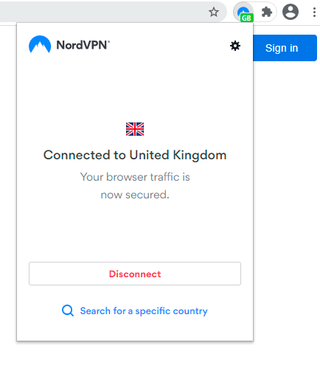 NordVPN extension - connected