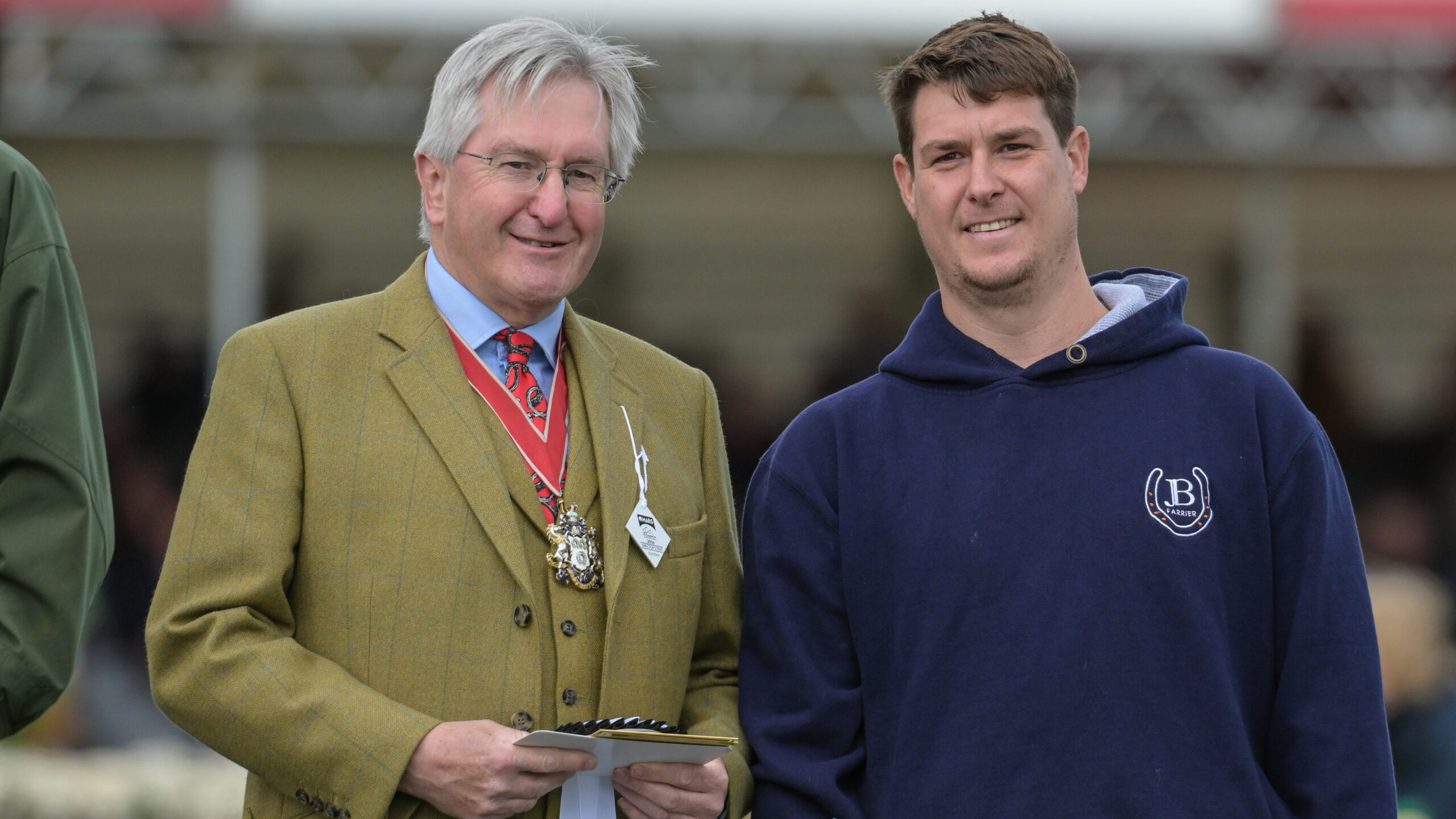 Jim Bendon is presented with the Badminton prize for Best Shod Horse