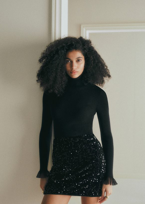 Malia Skirt - Black Sequins - Polyester - S&amp;eacute;zane