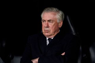 Real Madrid Head Coach Carlo Ancelotti looks on during the UEFA Champions League 2024/25 Quarter Final Second Leg match between Real Madrid C.F. and Arsenal FC at Estadio Santiago Bernabeu on April 16, 2025 in Madrid, Spain. 