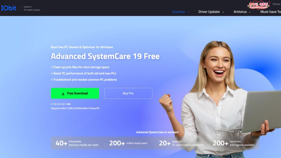IObit Advanced SystemCare Free website screenshot (February 2026)