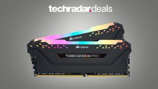 Corsair Vengeance RAM sticks on grey background with &#039;TechRadar deals&#039; text