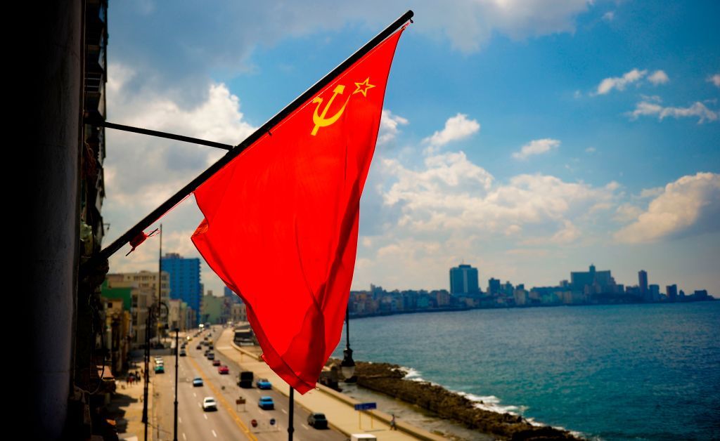 A Soviet flag hangs in Havana