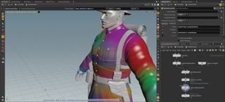 Painted weights on a human figure in Houdini's interface