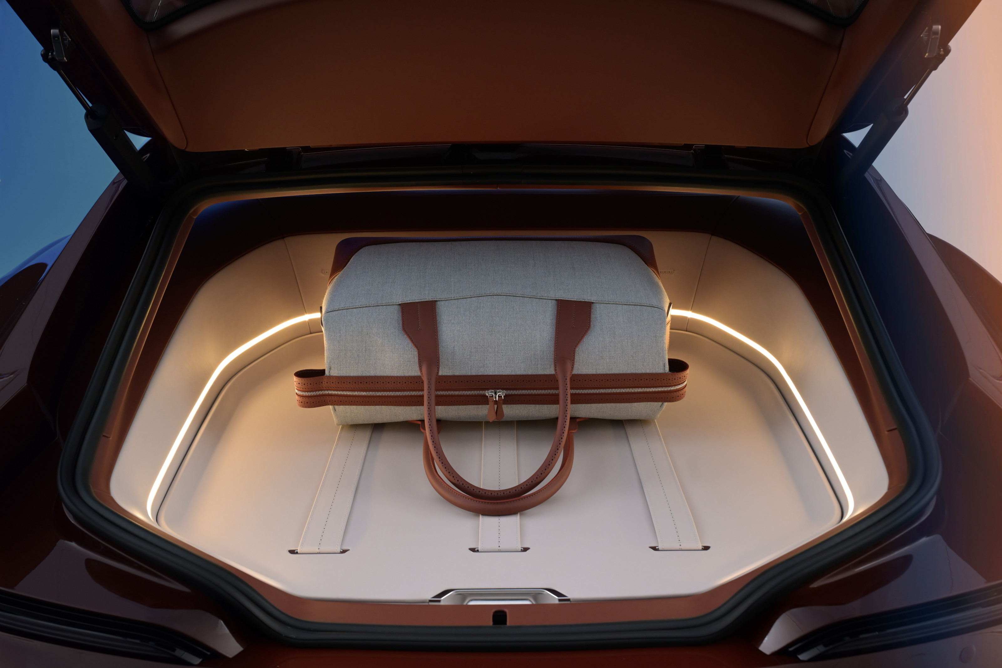 The Speedtop is fitted with bespoke luggage by Schedoni