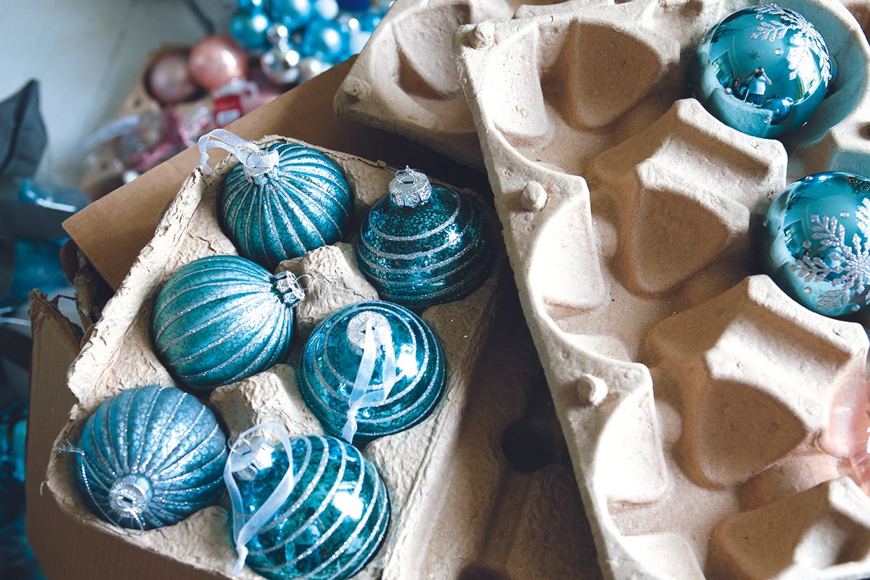 christmas baubles in a box