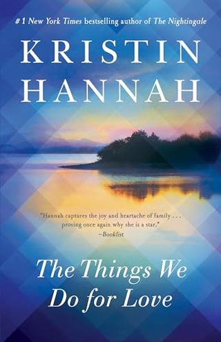 'The Things We Do for Love' book cover with an island of trees in the middle of a lake