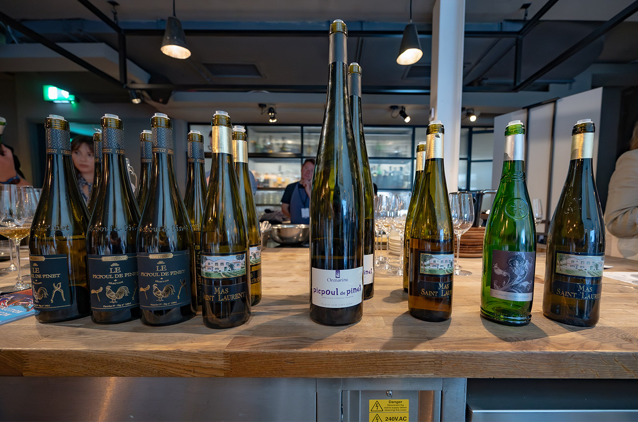 A selection of Picpoul wines tasted during the event run by AOP Picpoul de Pinet.