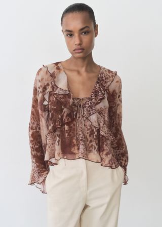 Printed Blouse With Ruffles and Bow Detail - Women | Mango United Kingdom