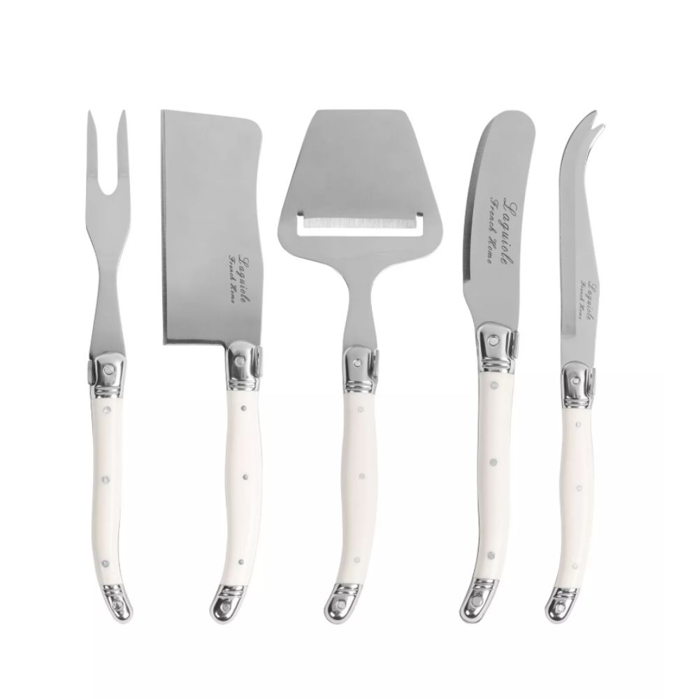 Languiole cheese knife set with white handles