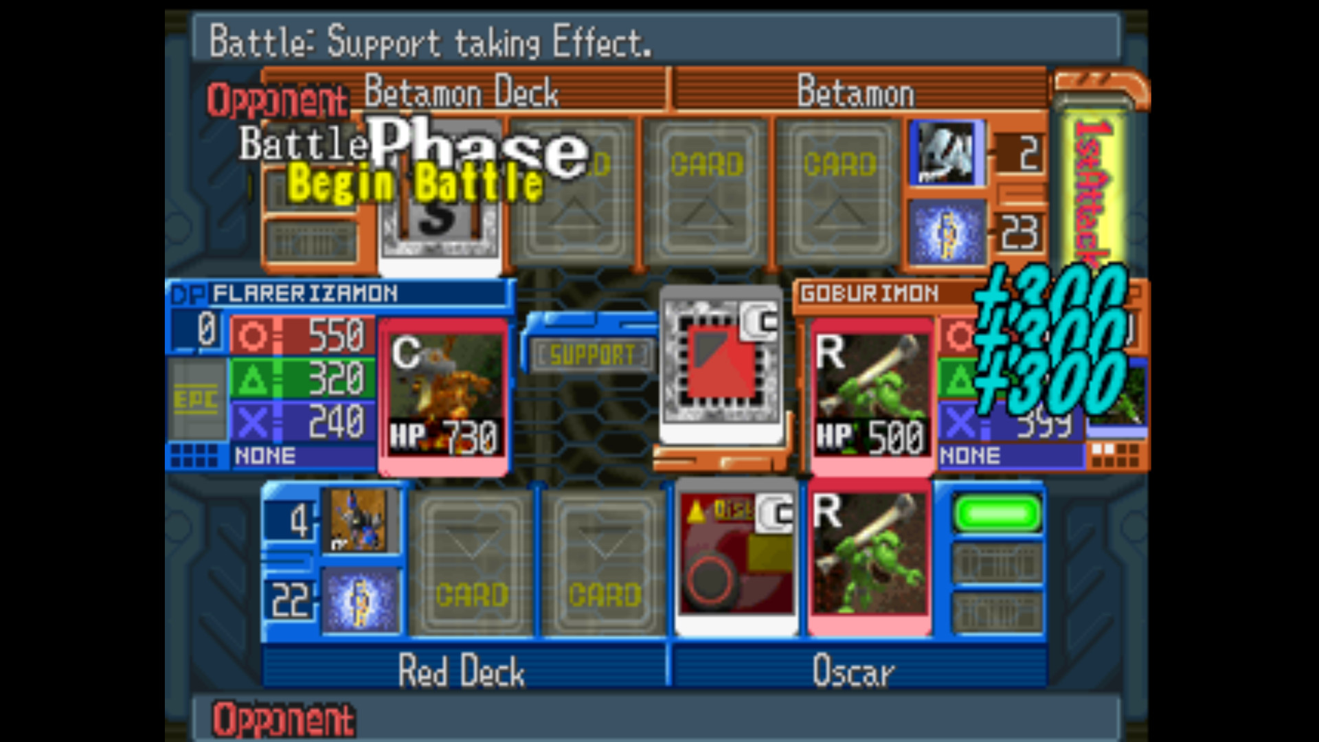 The battle phase against Betamon in Digimon Digital Card Battle