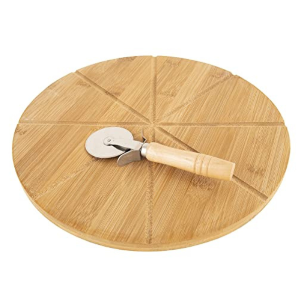 Eden & Willow, E&w Round Bamboo Pizza Cutting Board With Pizza Cutter, 33cm