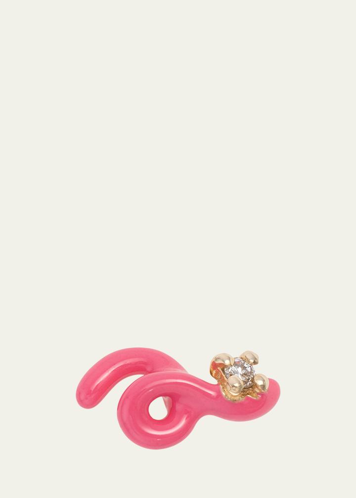 9k Yellow Gold and Pink Enameled Sterling Silver Diamond Mini Loop Earring, Single