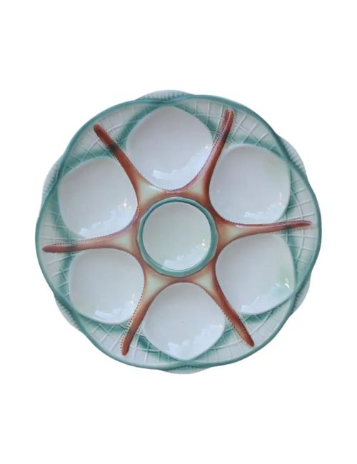 French Majolica Starfish Oyster Plate Digoin Sarreguemines Circa 1920