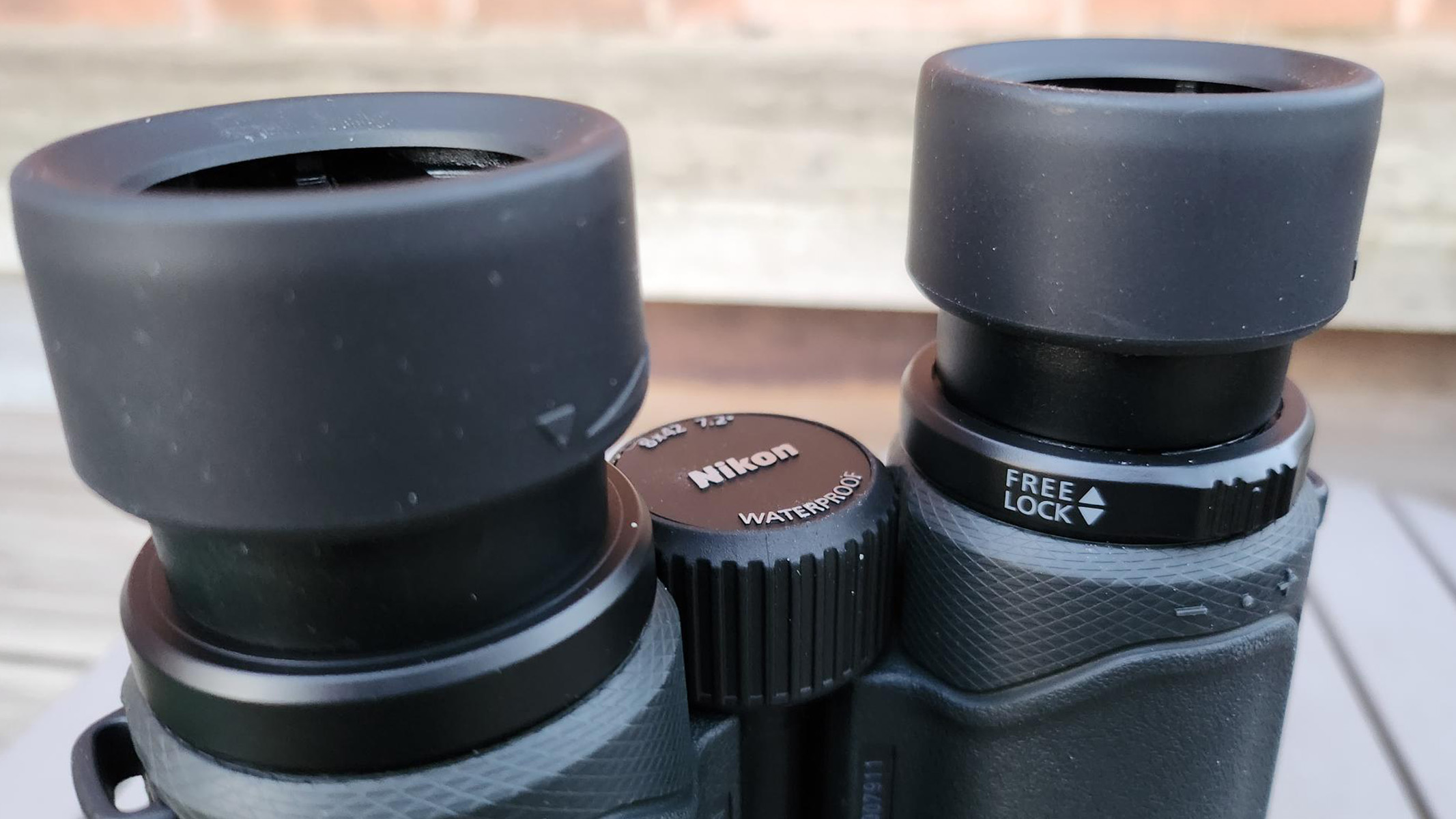 A close up of the binocular's eyecups