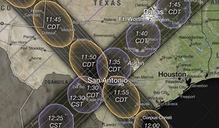 Close ups of a NASA solar eclipse map for October 2023 and April 2024