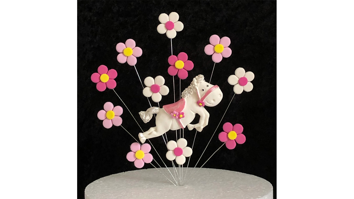 Horse and flowers cake topper
