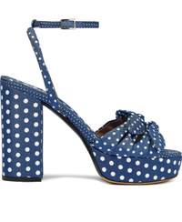 TABITHA SIMMONS Jodie bow-embellished polka-dot twill platform sandals | was $695, now $139