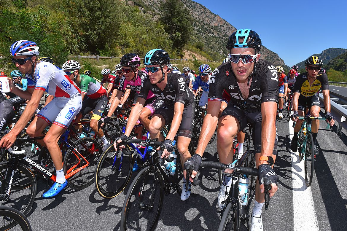 Ian Stannard near the front of the bunch