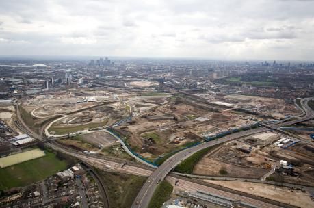 Aerial view of freeway interchange