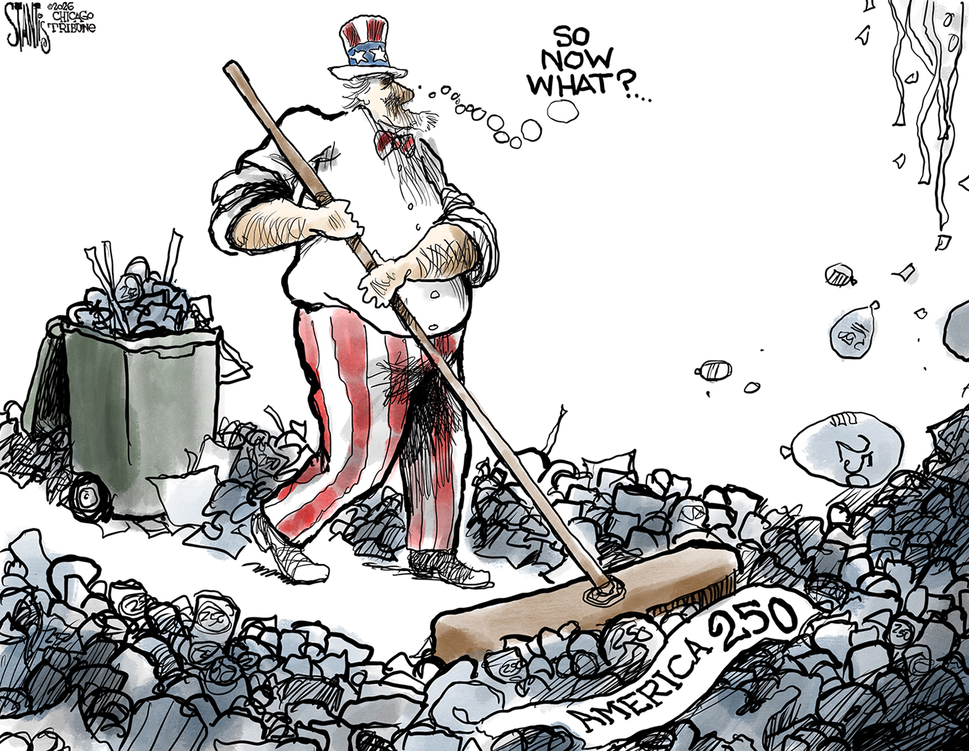 Uncle Sam sweeps up trash from an America 250 celebration and thinks to himself, &amp;ldquo;So now what?&amp;rdquo;