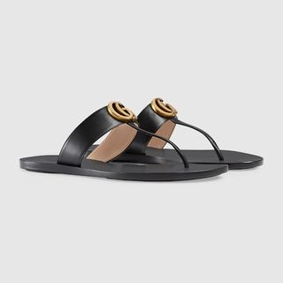 Leather Thong Sandal With Double G