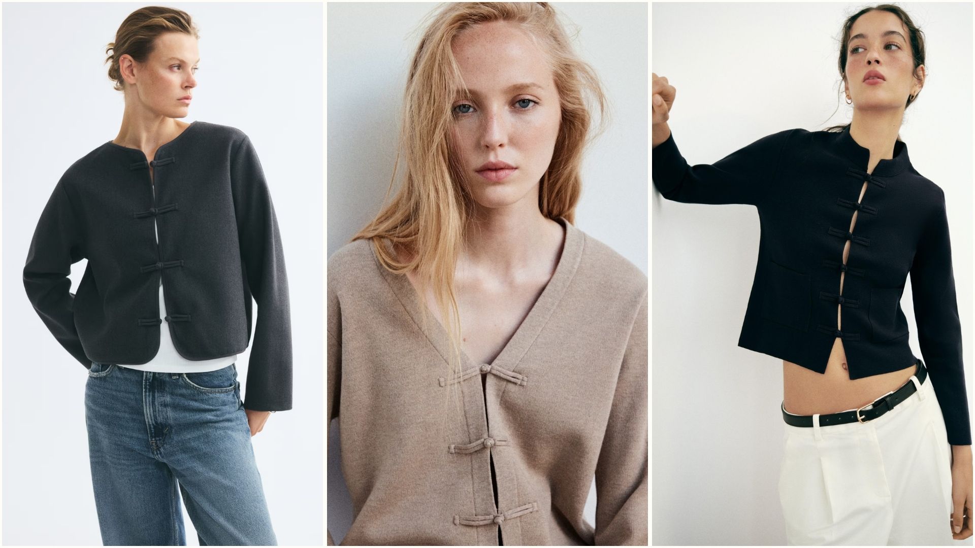 models wear the best frog-fastening cardigans for autumn