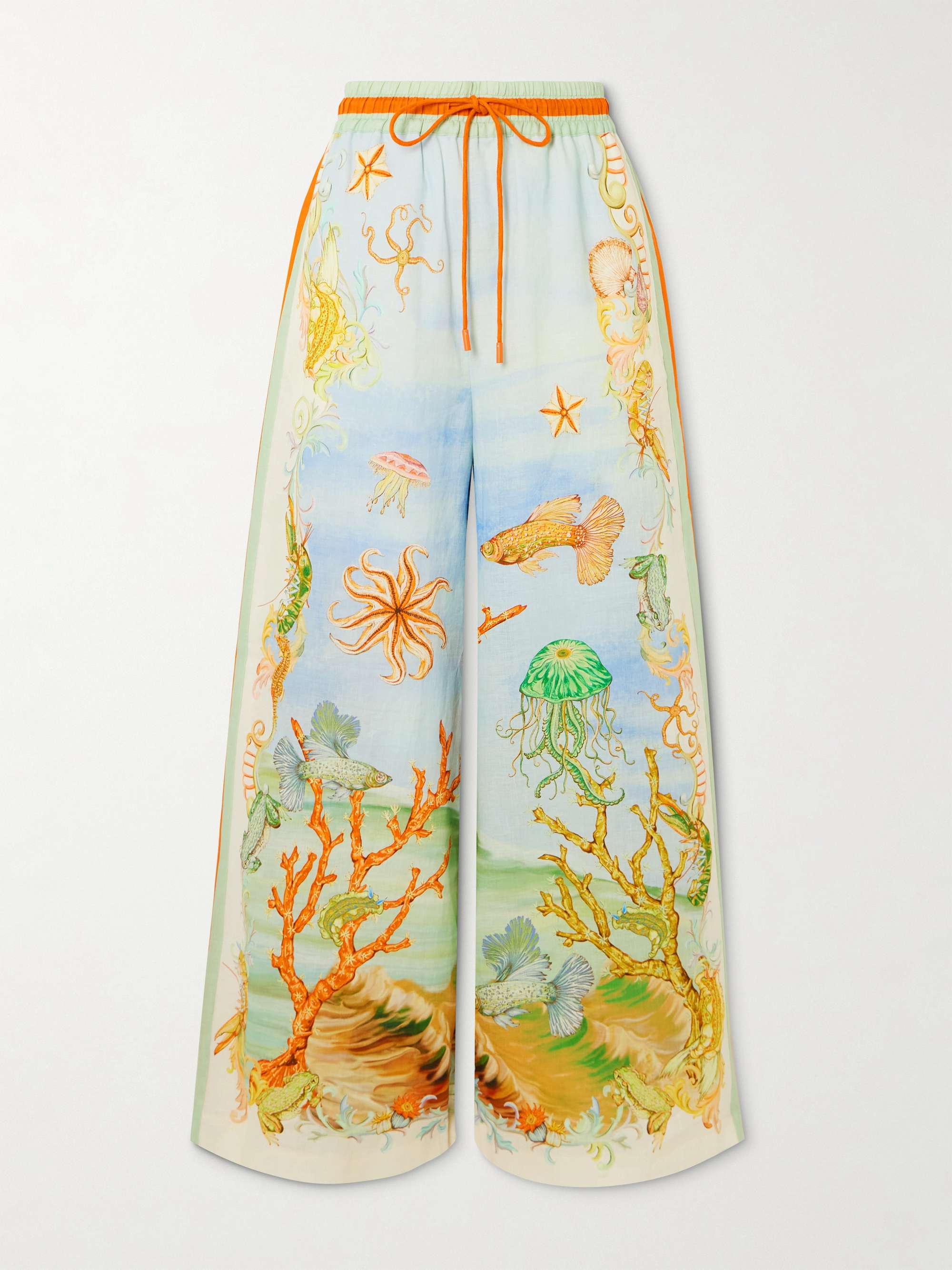 + Sam Pauletto Emerald Cove Printed Linen-Gauze Wide-Leg Pants
