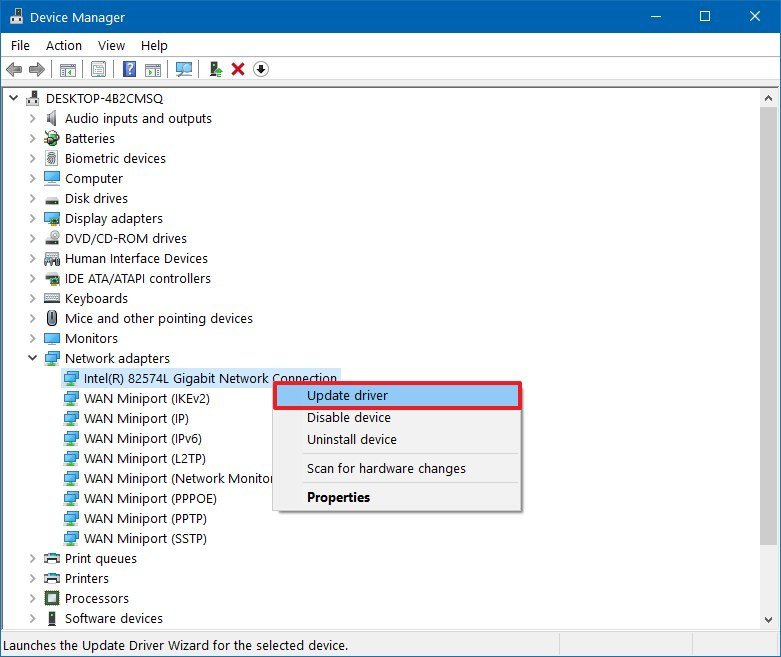 Device Manager update driver option