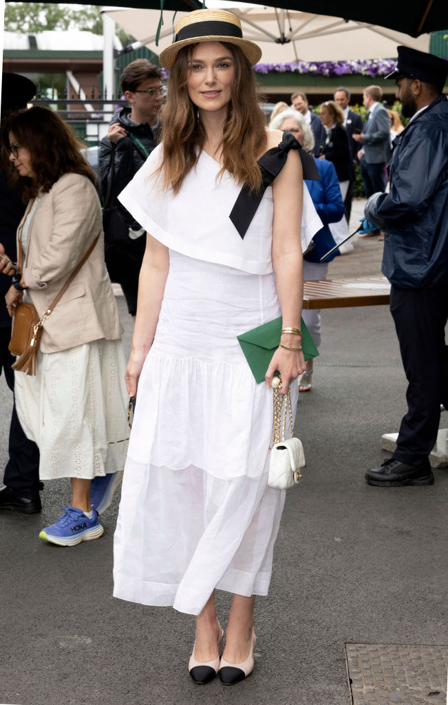 Keira Knightleyattends day ten of the Wimbledon Tennis Championships at the All England Lawn Tennis and Croquet Club on July 10, 2024
