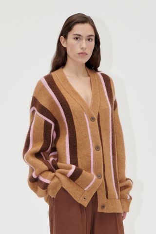 Long Sleeve Cardigan - Cocoa Stripes