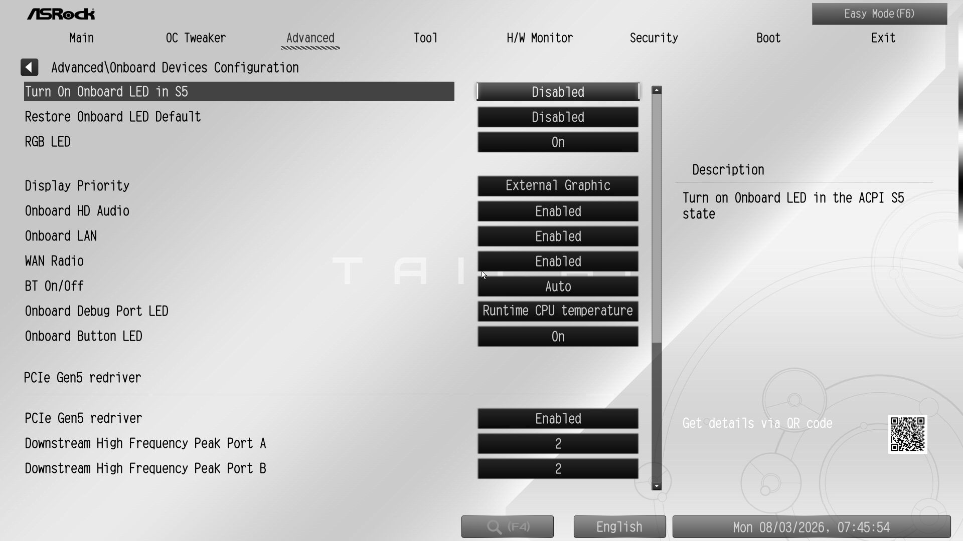 ASRock X870E Taichi White - BIOS