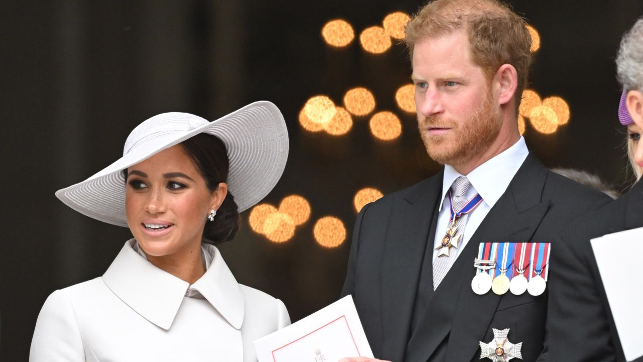 Meghan, Duchess of Sussex and Prince Harry, Duke of Sussex attend the National Service of Thanksgiving at St Paul&#039;s Cathedral on June 03, 2022 in London, England. The Platinum Jubilee of Elizabeth II is being celebrated from June 2 to June 5, 2022, in the UK and Commonwealth to mark the 70th anniversary of the accession of Queen Elizabeth II on 6 February 1952. 