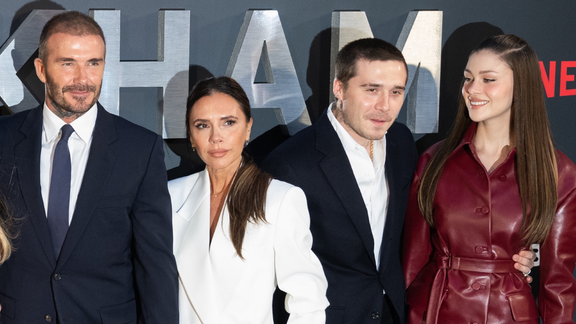 David Beckham, Victoria Beckham, Brooklyn Beckham and Nicola Peltz pictured together in 2023