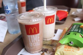 McDonald's milkshakes on a tray