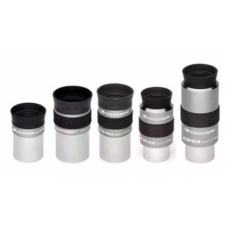 Celestron Omni Plossl eyepiece selection in front of a white background