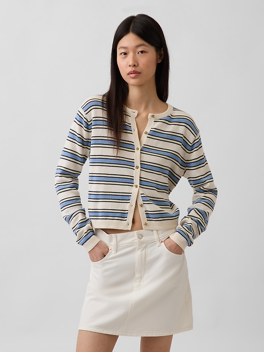 100% Cotton Relaxed Crop Cardigan Sweater