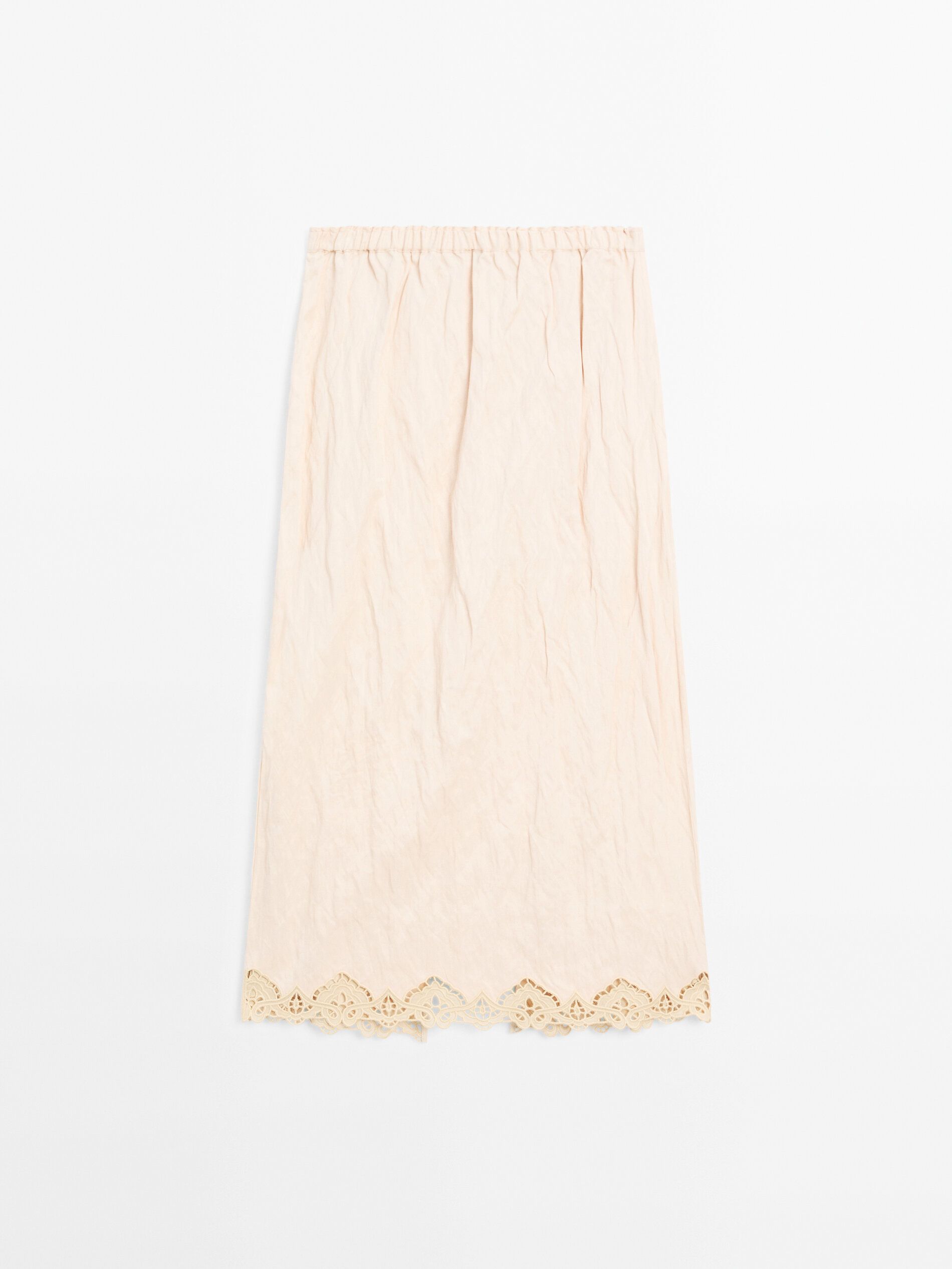 Flowing Midi Skirt With Blonde Lace Detail