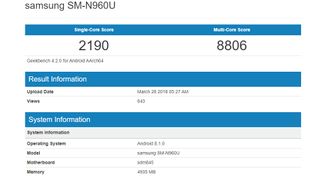 The Samsung Galaxy Note 9 already has strong benchmark results. Credit: Geekbench