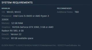 A screenshot of now-removed minimum specs for Elden Ring on Steam