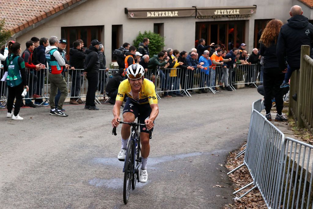ARRATE SPAIN APRIL 09 Remco Evenepoel of Belgium and Team QuickStep Alpha Vinyl Yellow Leader Jersey competes during the 61st Itzulia Basque Country 2022 Stage 6 a 1357km stage from Eibar to Arrate itzulia WorldTour on April 09 2022 in Arrate Spain Photo by Gonzalo Arroyo MorenoGetty Images